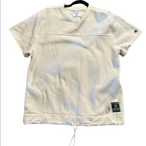 Champion White Short Sleeve Sweatshirt W/Drawstring Oversized